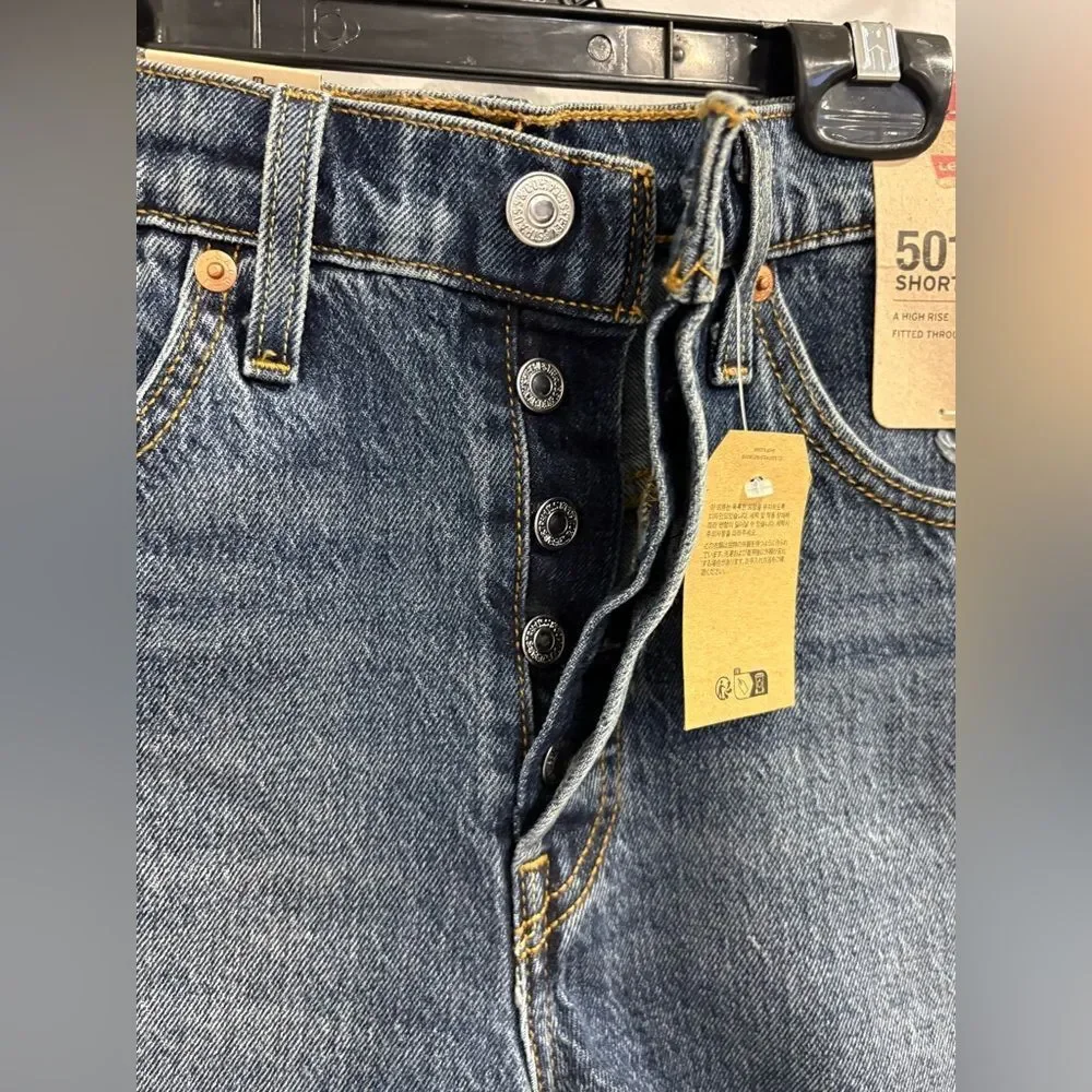 Levi's Indigo Distressed Jean Button Fly Shorts